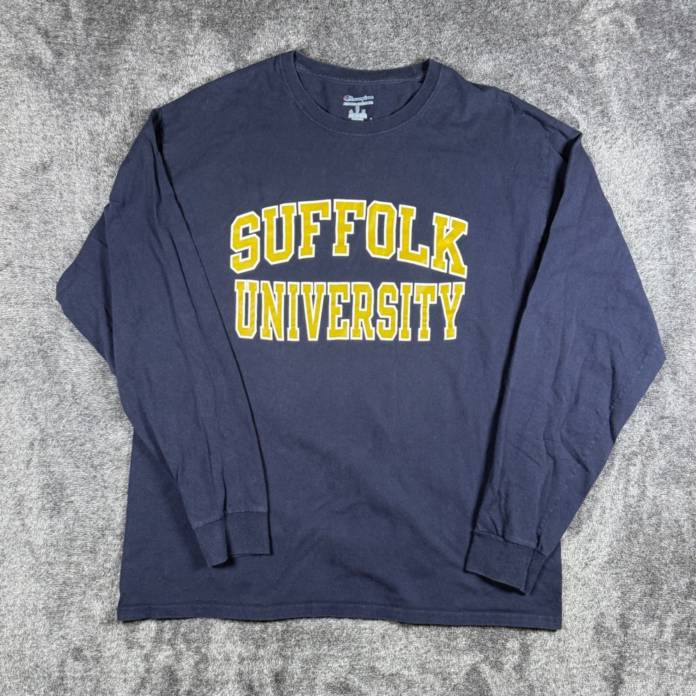 Champion Suffolk University Long Sleeve Shirt Navy Blue Mens XL Collegiate Tee